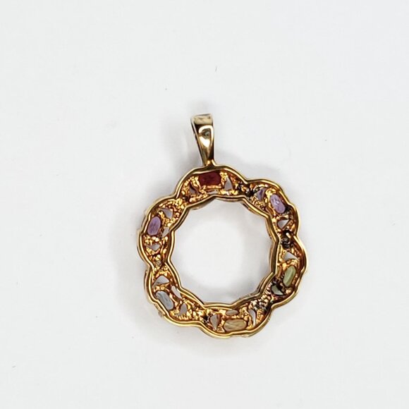 Sterling Silver Cut Multi Gemstone Circle Wreath Pendant Amethyst Garnet - Picture 4 of 5